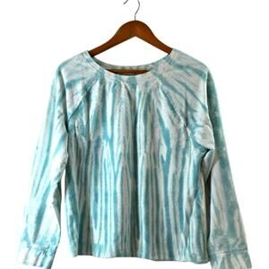Womens Sz XL Green and White Tie-Dye Beachy Preppy Long Sleeve Tee Shirt Top